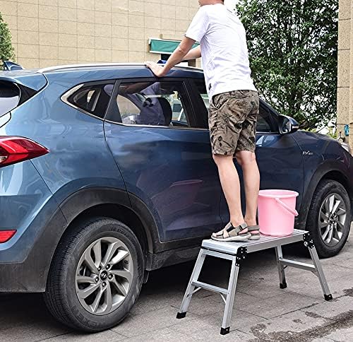 LEADALLWOOK Folding Aluminum Stool 30"x12"x20" Step Ladder Heavy Duty Foldable Aluminum Platform 330 Lbs Capacity