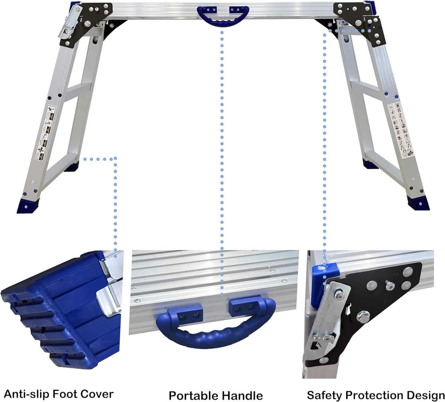 LEADALLWOOK Work Platform 39"x12",50 Gear Adjustable Height 25 to 35 inches Portable Folding Aluminum Step Ladder of Capacity 330 Lbs Heavy Duty
