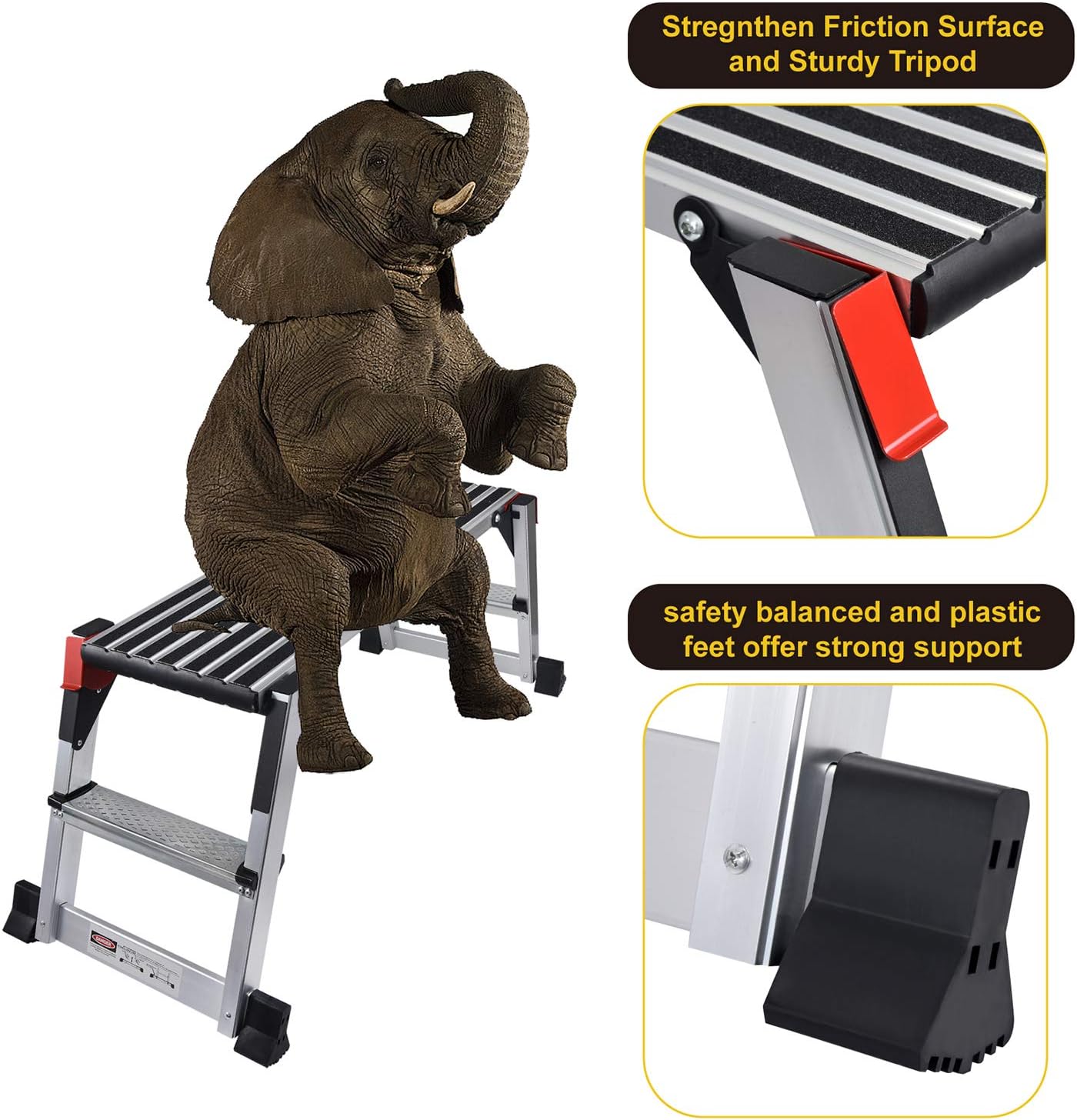 LEADALLWOOK Folding Aluminum Stool Large Size Step Stool Folding Portable Work Bench with Non-Slip Mat Capacity 660 LBS Heavy Duty