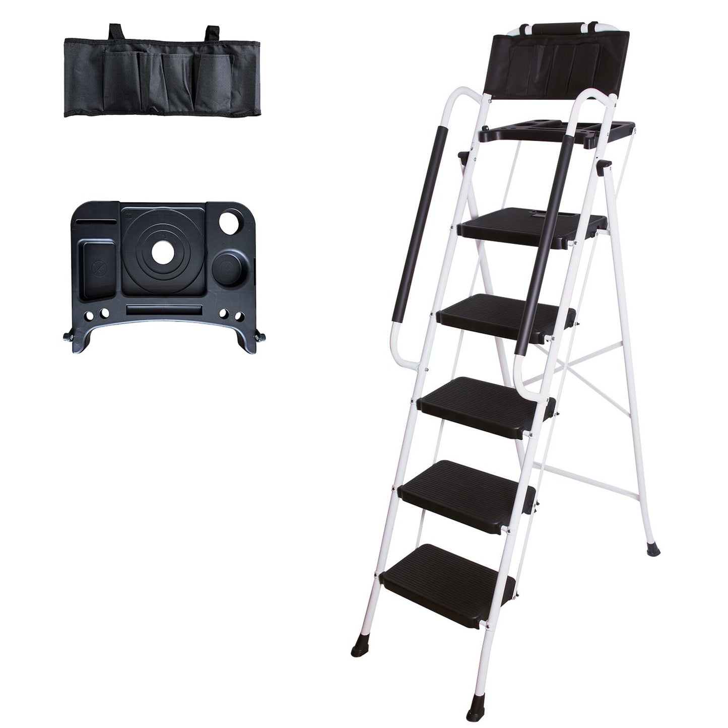 LEADALLWOOK 5 Step Ladder with Handrails (Include Tool Tray+Bag) 330lbs Capacity