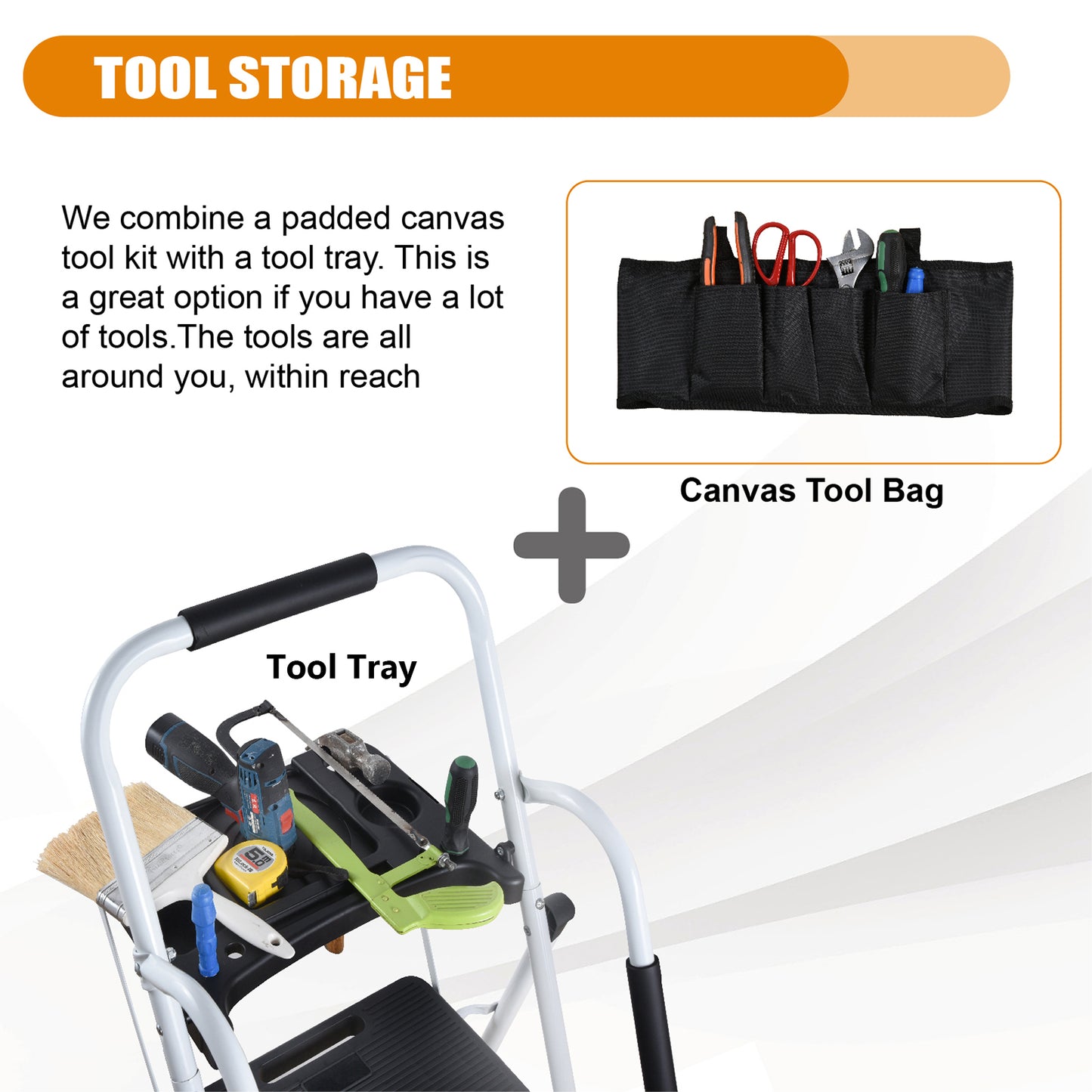 LEADALLWOOK 4 Step Ladder with Handrails (Include Tool Tray+Bag) 330lbs Capacity