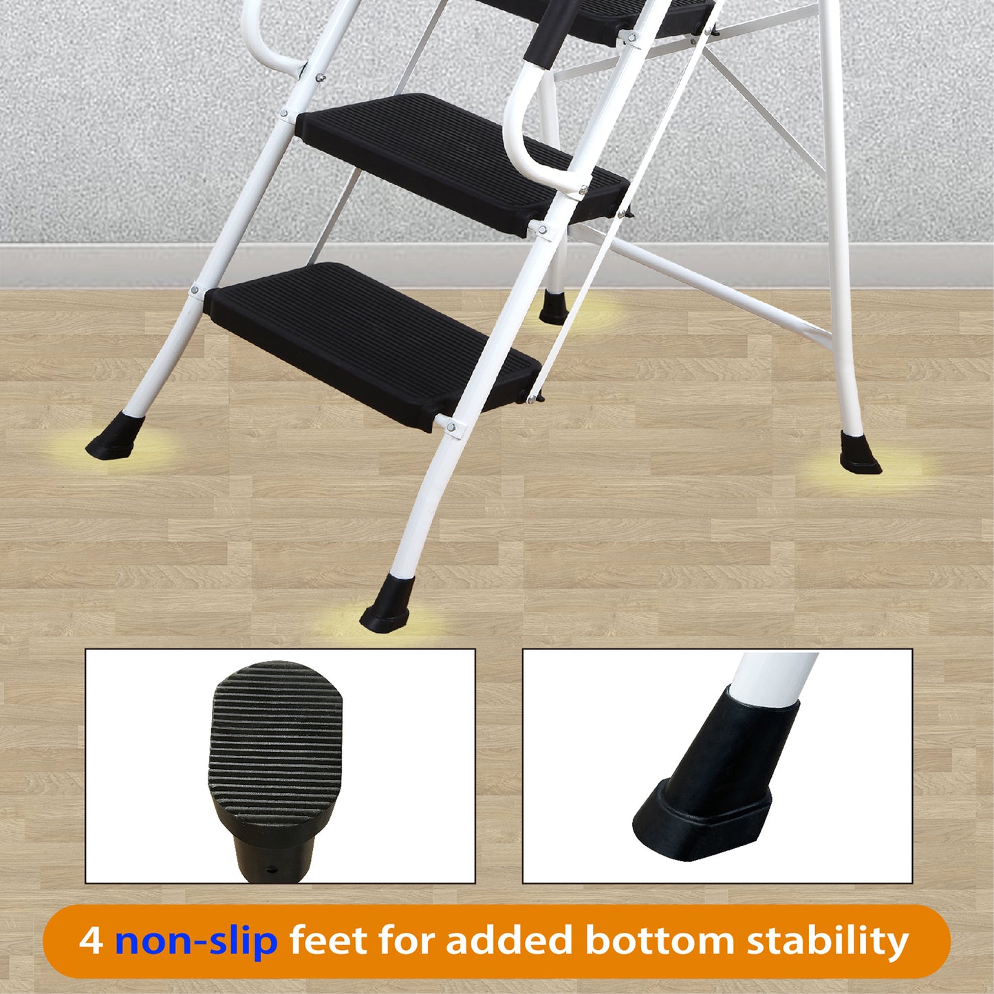 LEADALLWOOK 4 Step Ladder with Handrails (Include Tool Tray+Bag) 330lbs Capacity