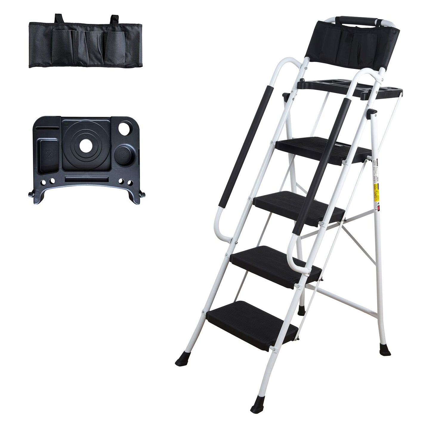 LEADALLWOOK 4 Step Ladder with Handrails (Include Tool Tray+Bag) 330lbs Capacity