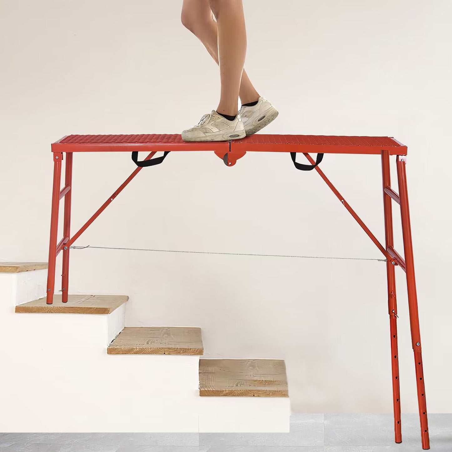 LEADALLWOOK Scaffolding Platform 70(L) x15(W) x33(H) 770 Lbs Capacity Portable Adjustable Work Platform Scaffolding Ladder,Red