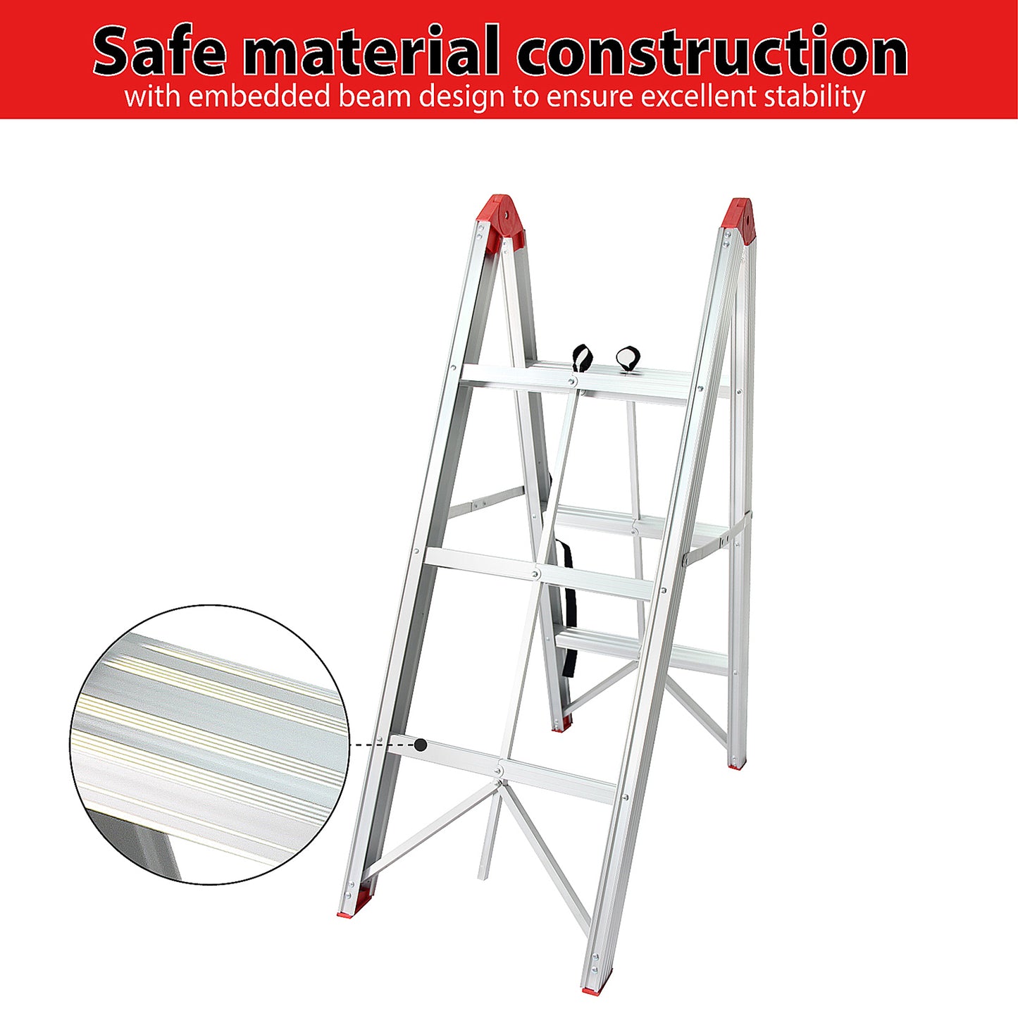 LEADALLWOOK Step Ladder 3 Step Folding Compact Ladder Aluminum A Frame Foldable Twin Front Step Stool, EN131 Certified, 330lb Capacity