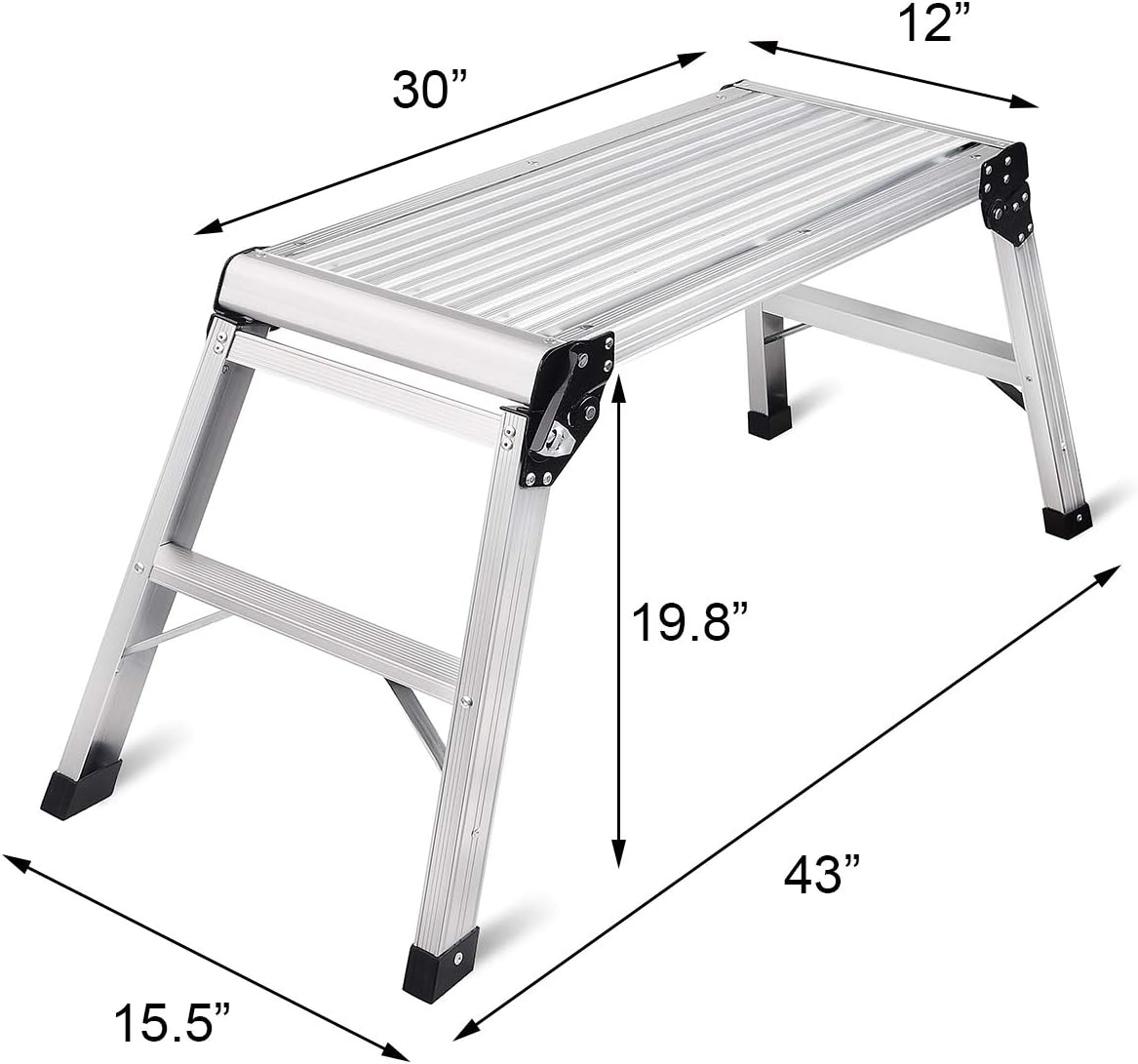 LEADALLWOOK Folding Aluminum Stool  30"x12"x20" Step Ladder Heavy Duty Foldable Aluminum Platform 330 Lbs Capacity