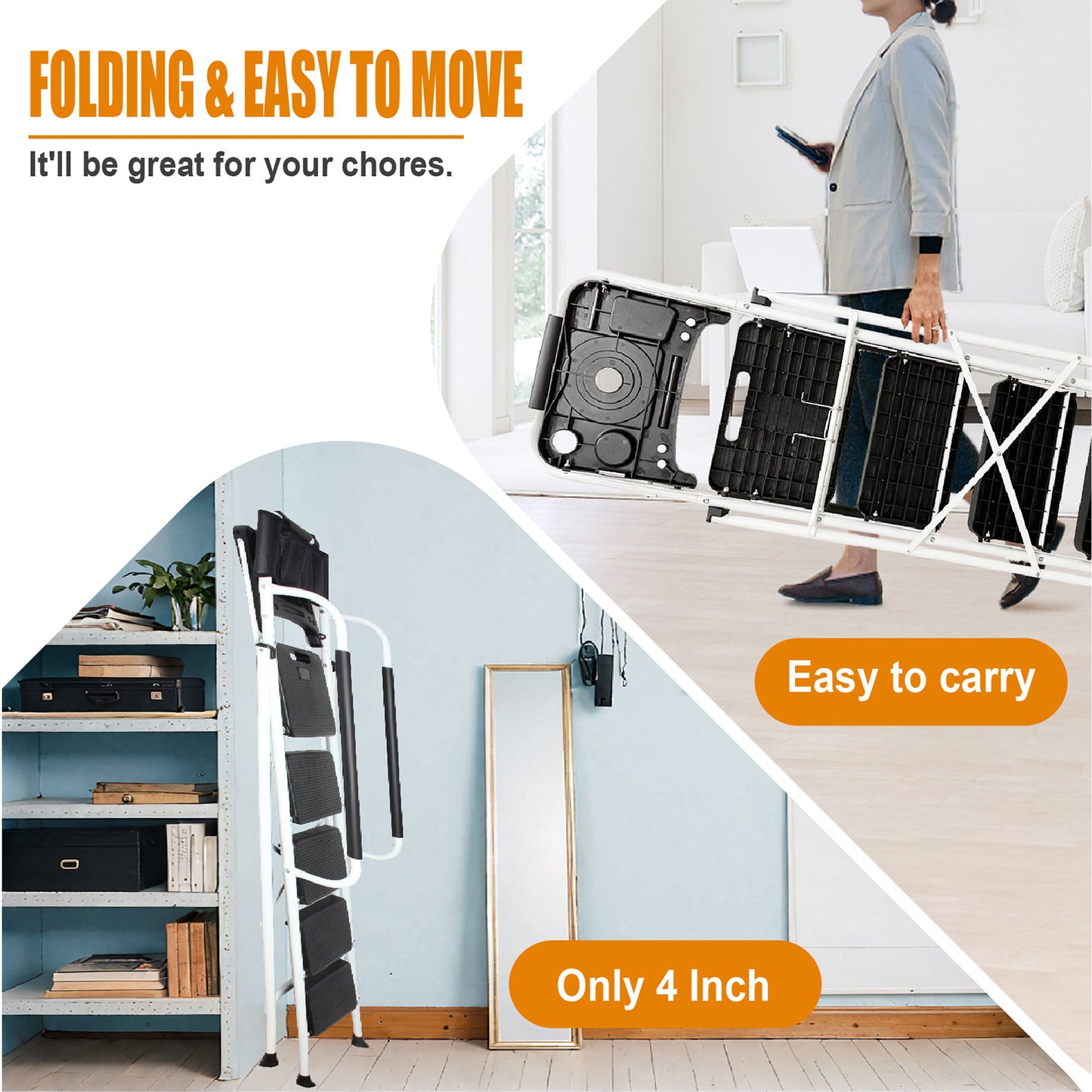 LEADALLWOOK 5 Step Ladder with Handrails (Include Tool Tray+Bag) 330lbs Capacity