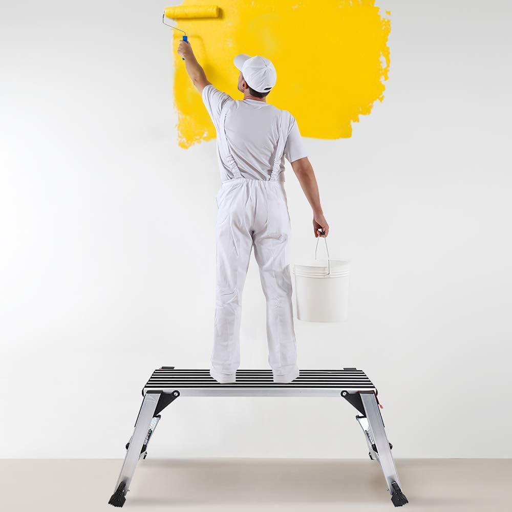 LEADALLWOOK Folding Aluminum Stool  Large Size Step Stool Folding Portable Work Bench with Non-Slip Mat Capacity 660 LBS Heavy Duty