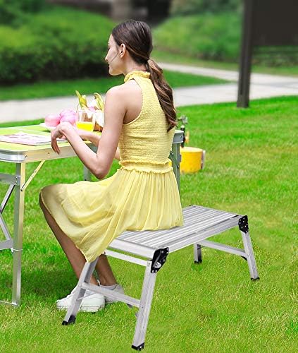 LEADALLWOOK Folding Aluminum Stool  30"x12"x20" Step Ladder Heavy Duty Foldable Aluminum Platform 330 Lbs Capacity
