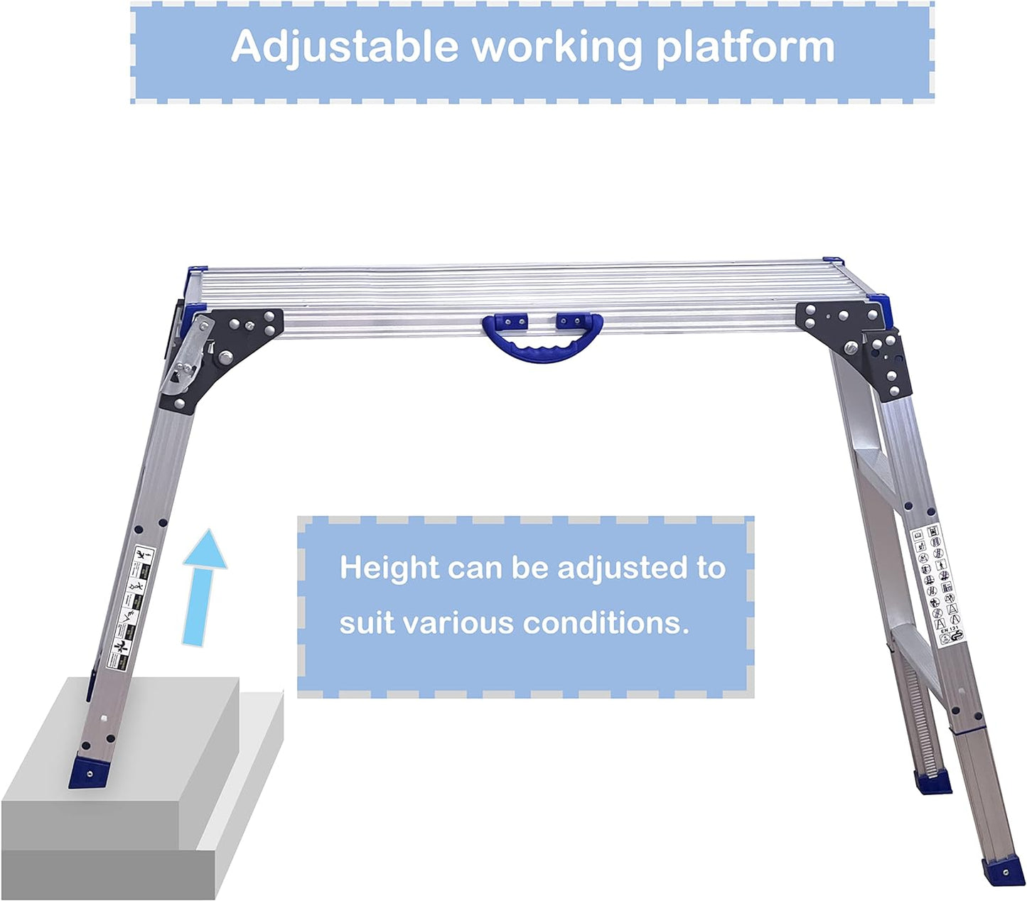 LEADALLWOOK Work Platform 39"x12",50 Gear Adjustable Height 25 to 35 inches Portable Folding Aluminum Step Ladder of Capacity 330 Lbs Heavy Duty